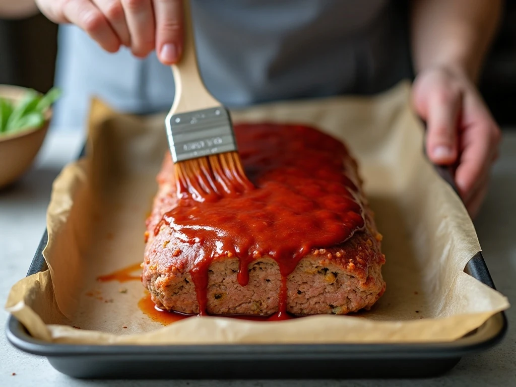Glazing a free-form turkey meatloaf before baking