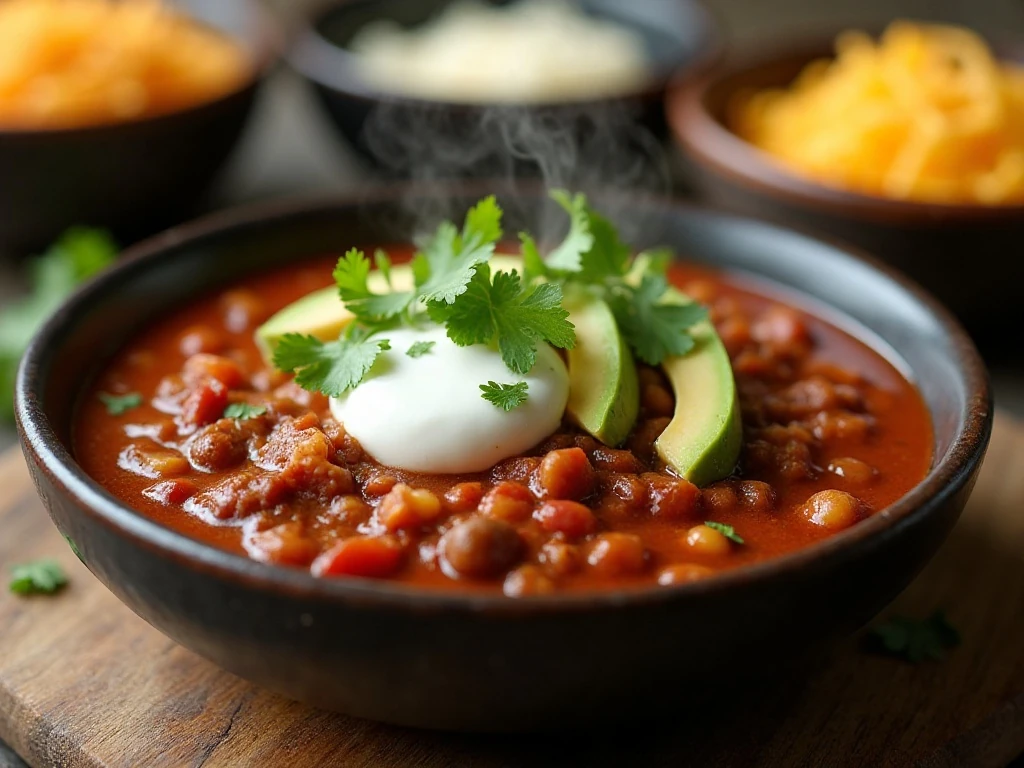 Ground turkey chili with fresh slow cooker dinner toppings