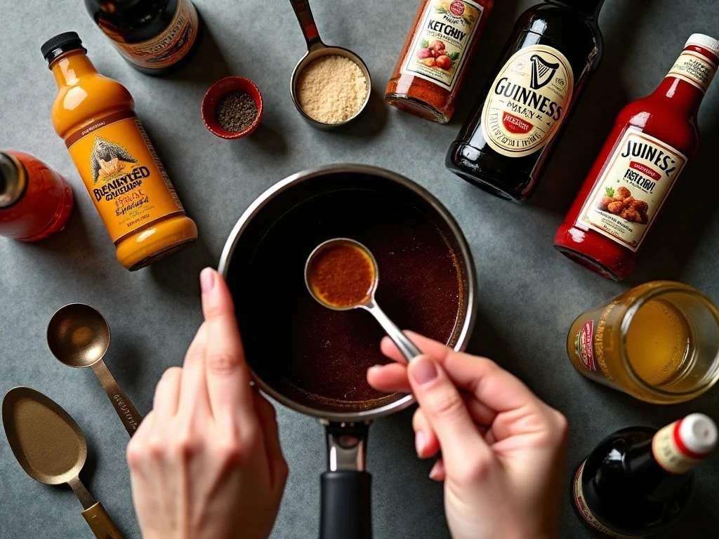 Ingredients for homemade Guinness glaze dipping sauce