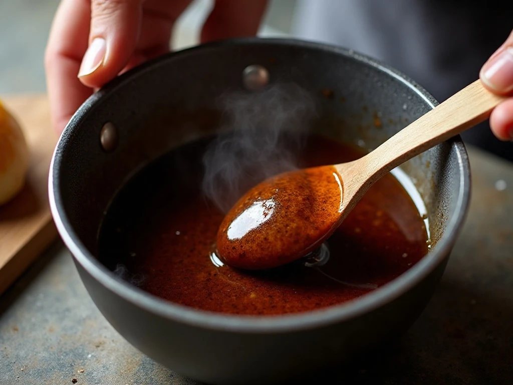 Guinness glaze simmering and reducing in a saucepan