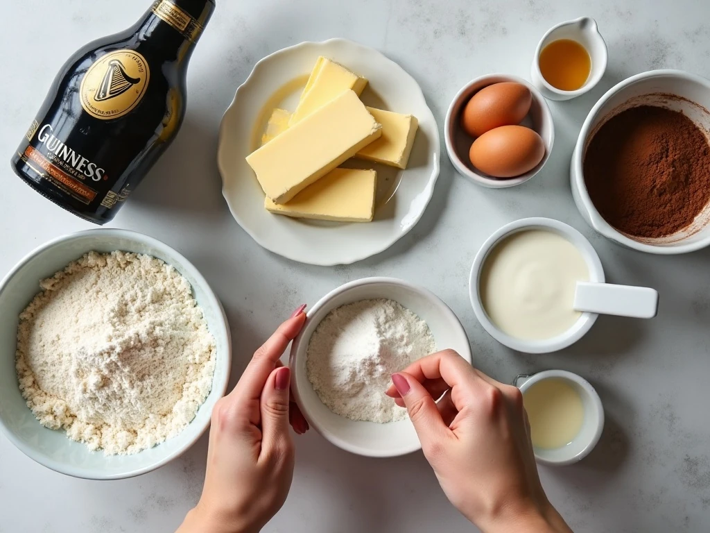 Ingredients for Guinness chocolate cupcakes and sweet cream frosting