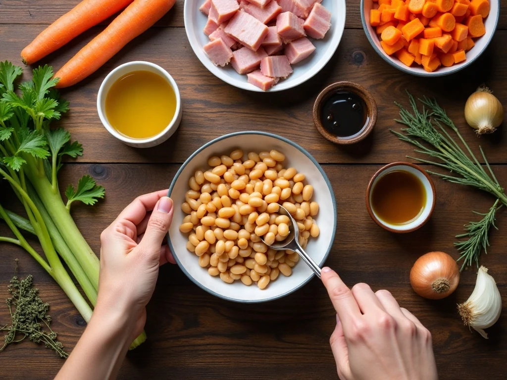 Ingredients for semi-homemade ham and bean soup