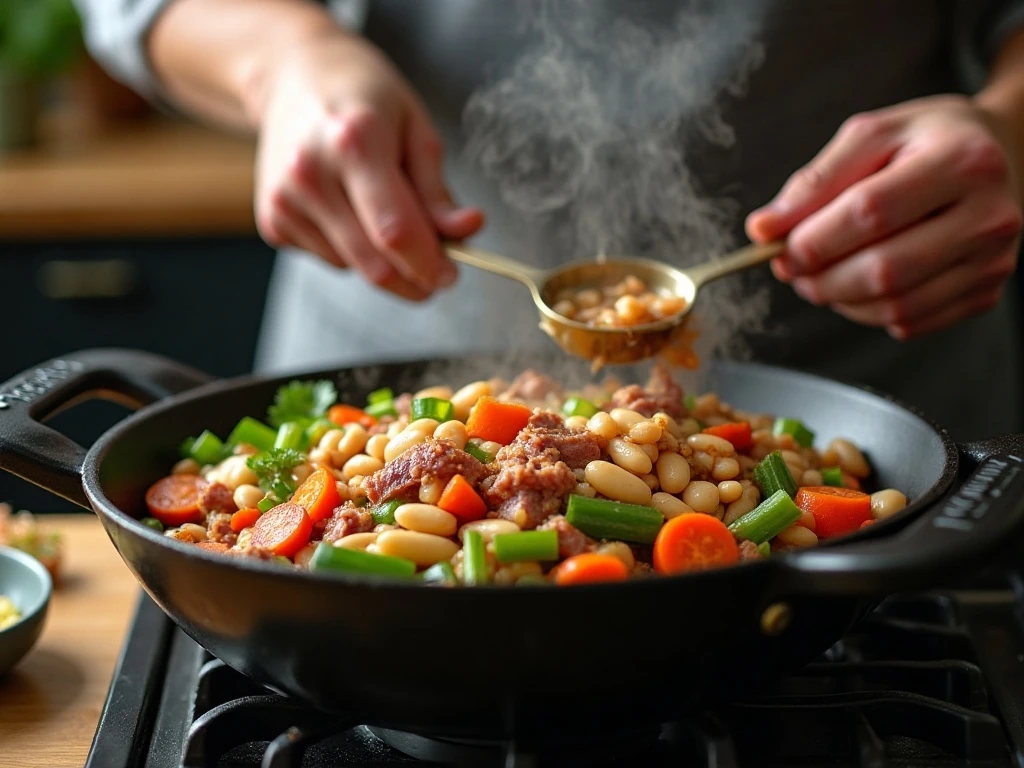 Sautéing vegetables for ham and bean soup