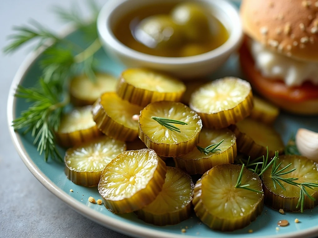 Crispy homemade half-sour pickles served with fresh dill and garlic
