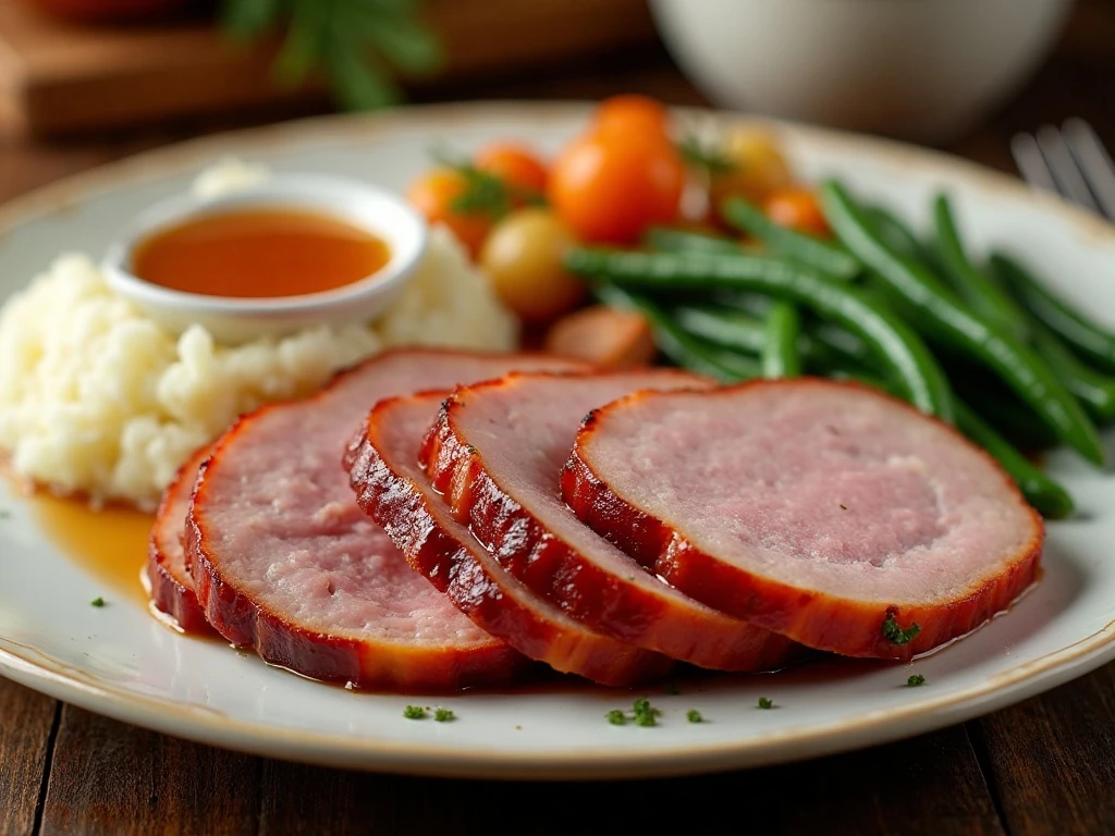 Hallelujah ham loaf served with classic dinner sides