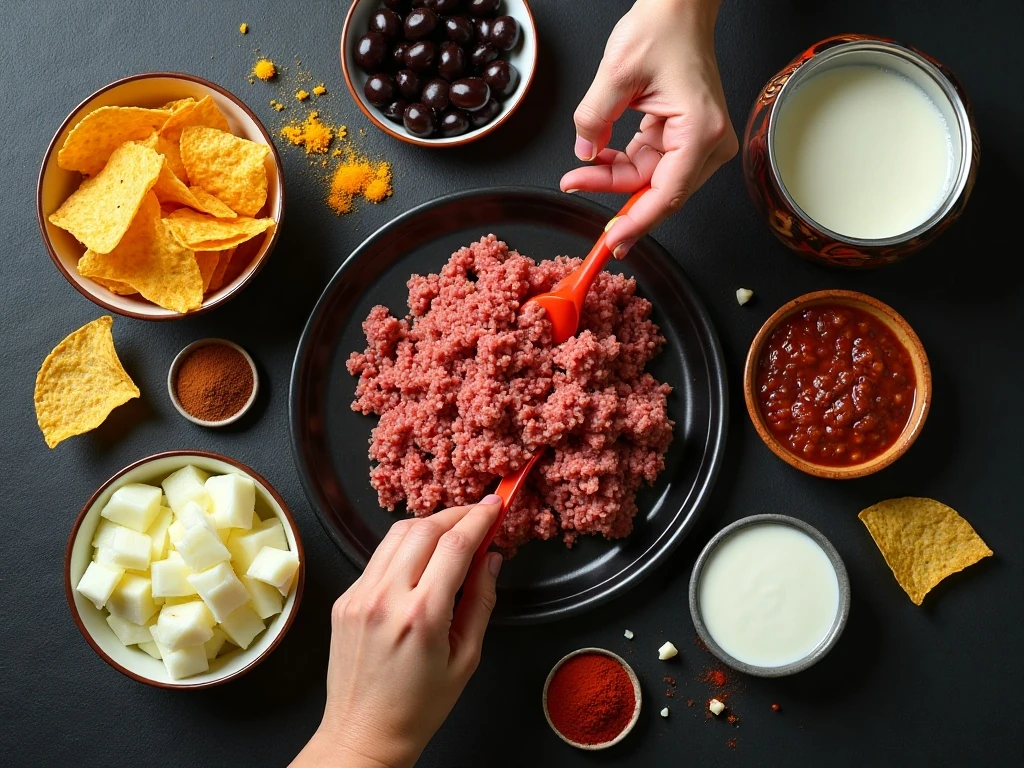 Ingredients for Halloween chili con queso dip