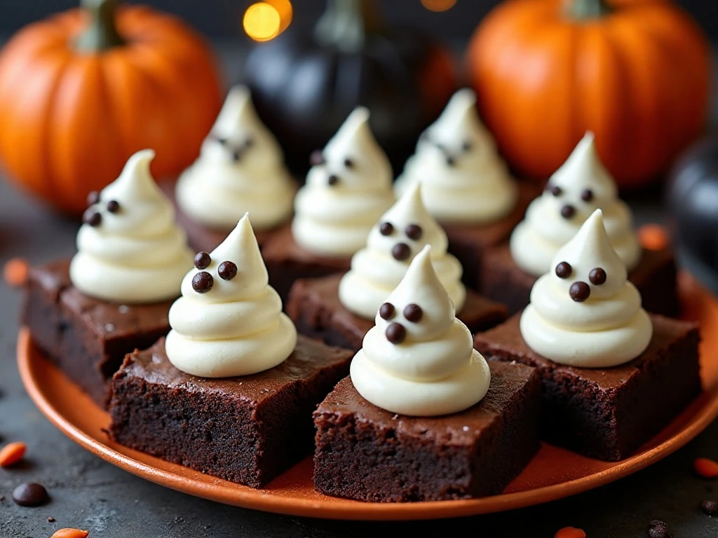 Platter of spooky Halloween ghost brownies