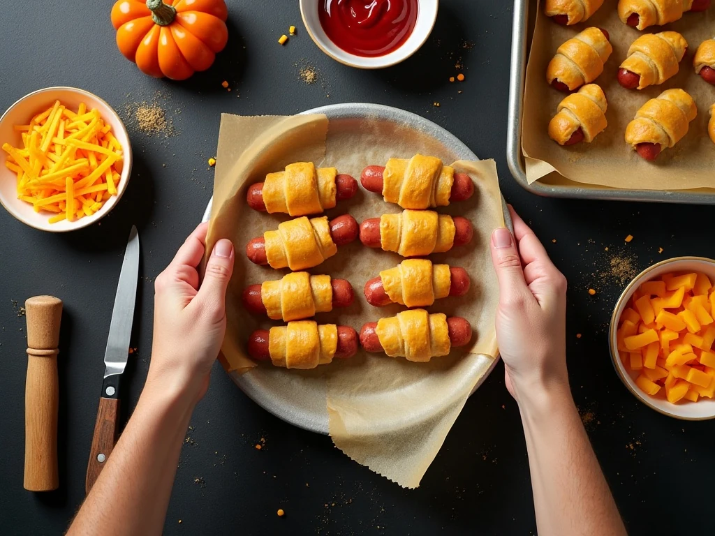 Ingredients for Halloween mummy dogs with crescent dough and hot dogs