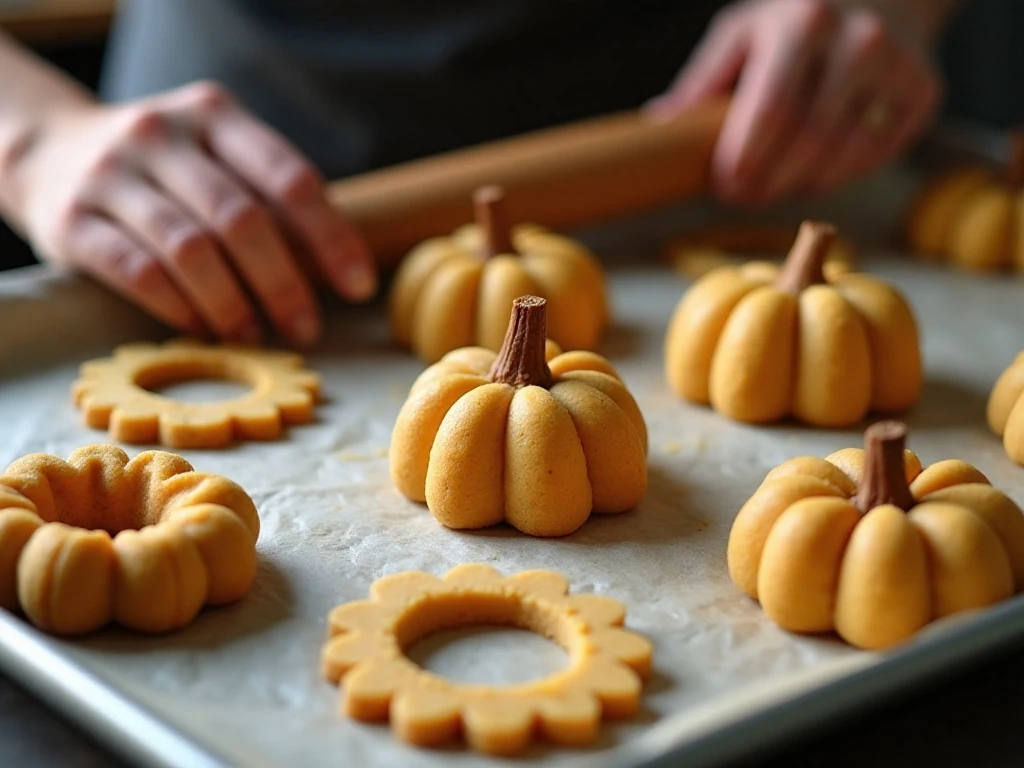 Chilled pumpkin cookie shapes ready to bake