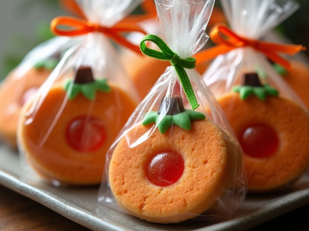 Packaged Halloween pumpkin candy bag cookies for serving or gifting