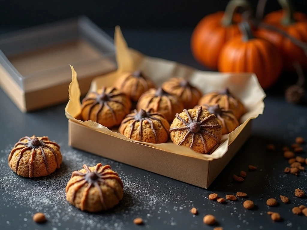 Halloween spider cookies packaged for storage or gifting