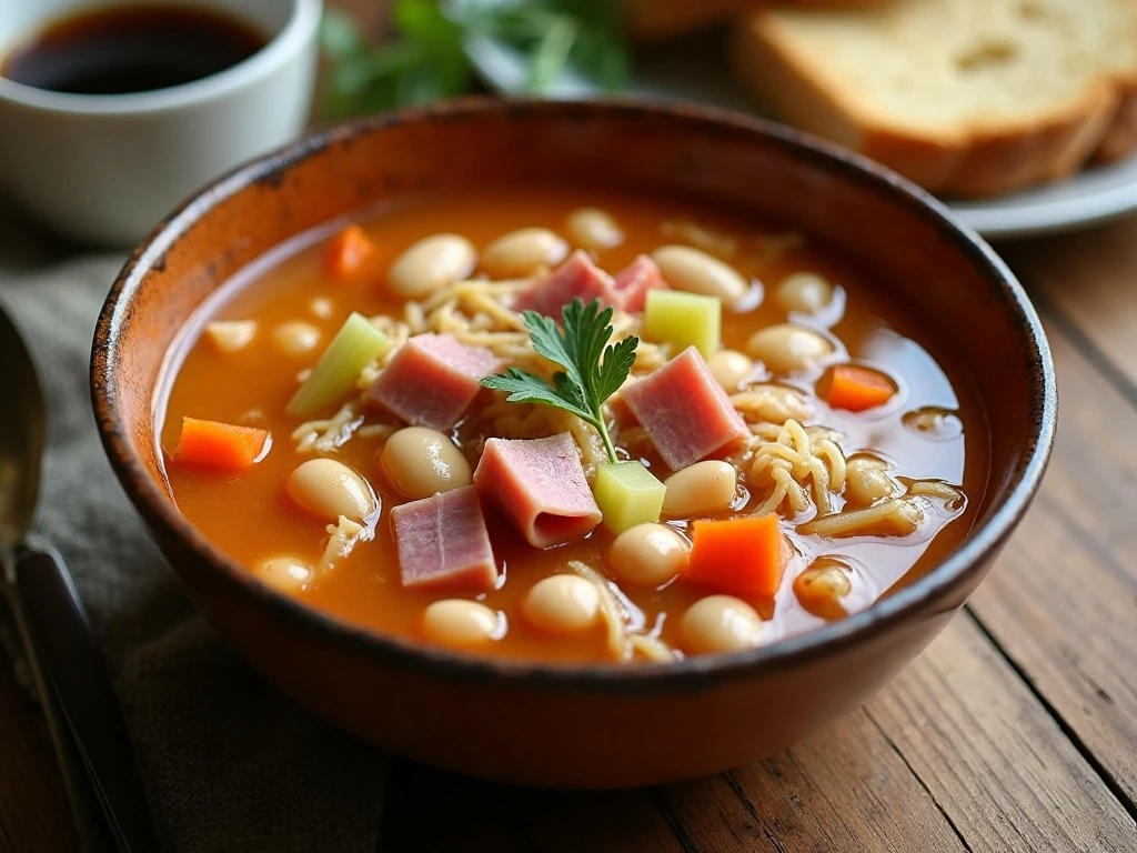 A comforting bowl of homemade ham and bean soup