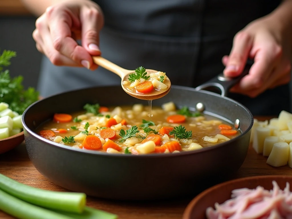 Sautéing vegetables as the first step for ham and cabbage soup