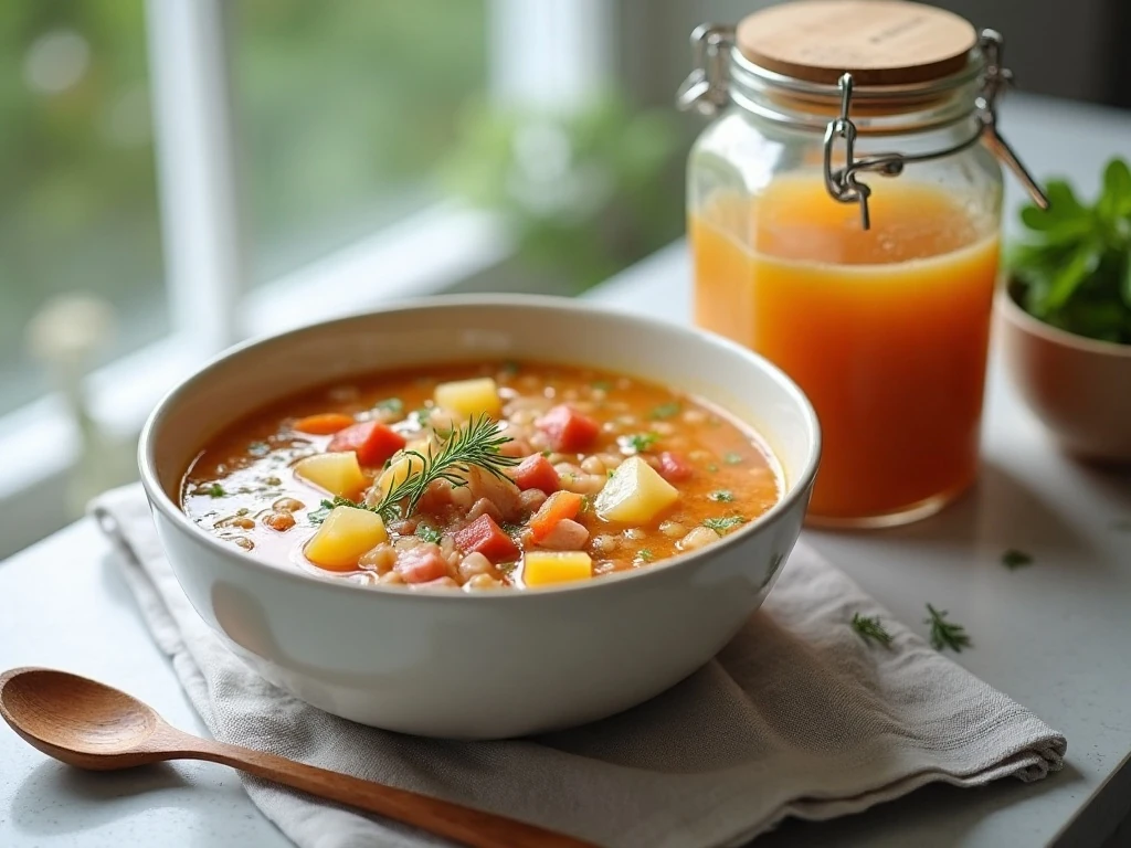 Ham and cabbage soup prepared for leftovers and meal prep