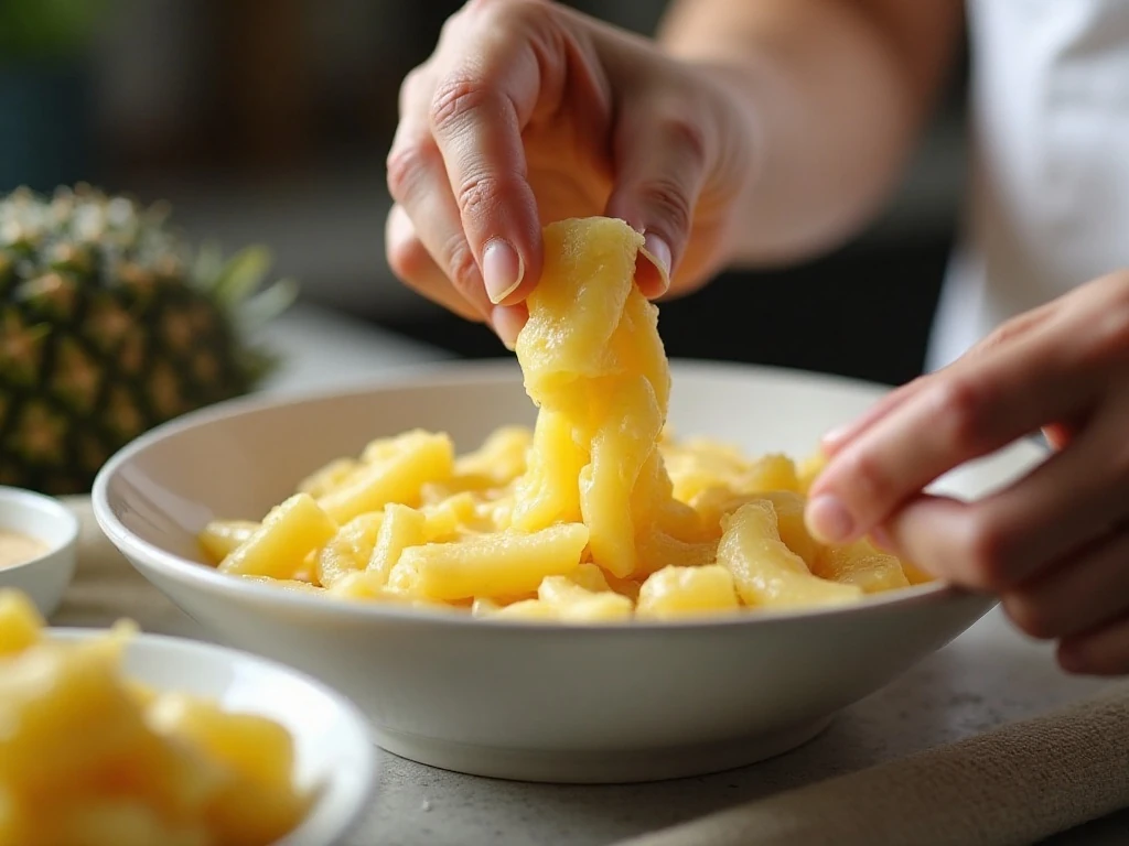 Drained pineapple and cooled pasta for the best salad texture