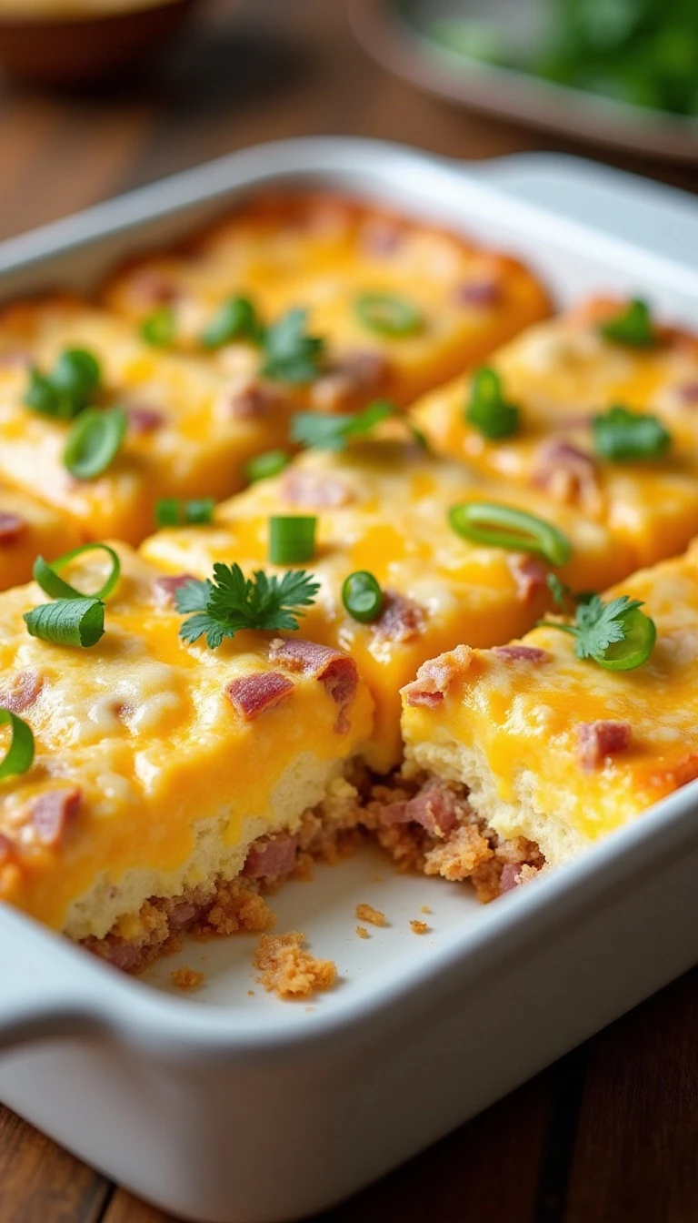 Easy Slow Cooker Ham and Cheddar Breakfast Casserole