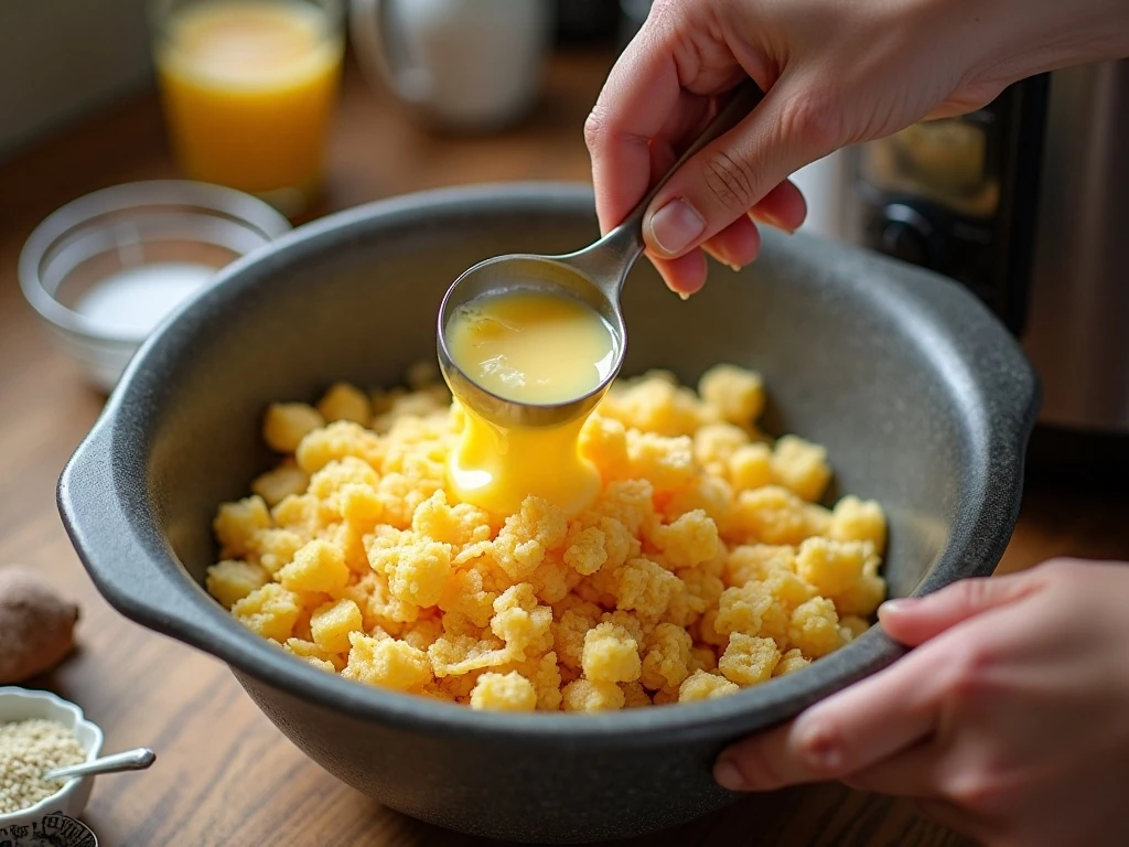 Preparing drained hash browns and egg mixture for breakfast casserole