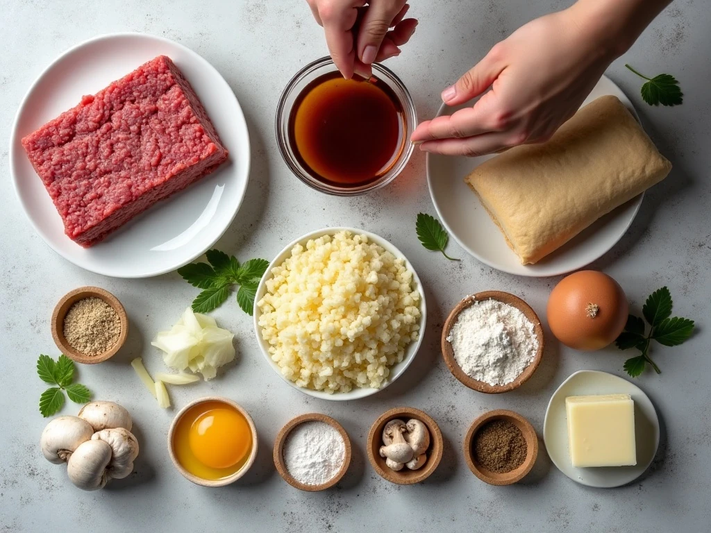 Ingredients for easy hamburger steaks with mushroom gravy
