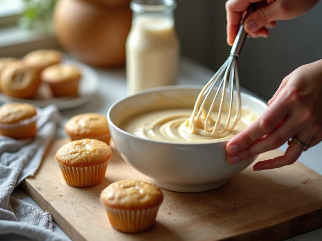 Preparing cream soda cupcake batter