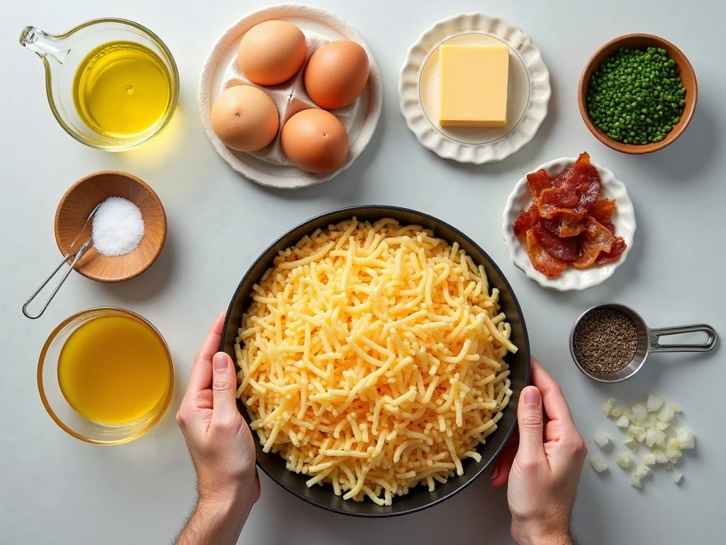 Ingredients for crispy hash brown breakfast cups