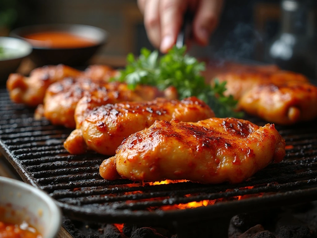 Huli Huli chicken cooking over indirect and direct grill heat