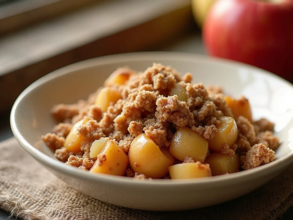 Warm healthy apple crisp with a golden oat topping