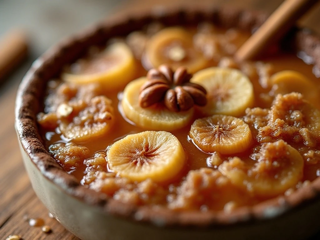 Bubbling apples and crisp oat clusters in apple crisp