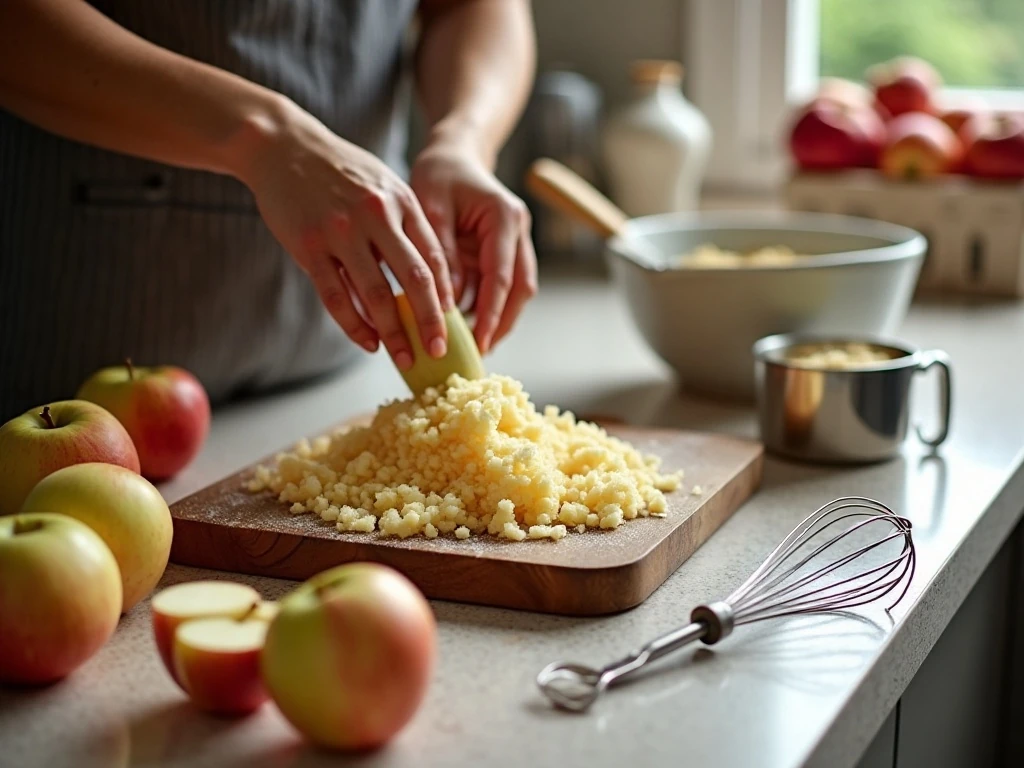 Fresh apples being grated for tender healthy apple muffins