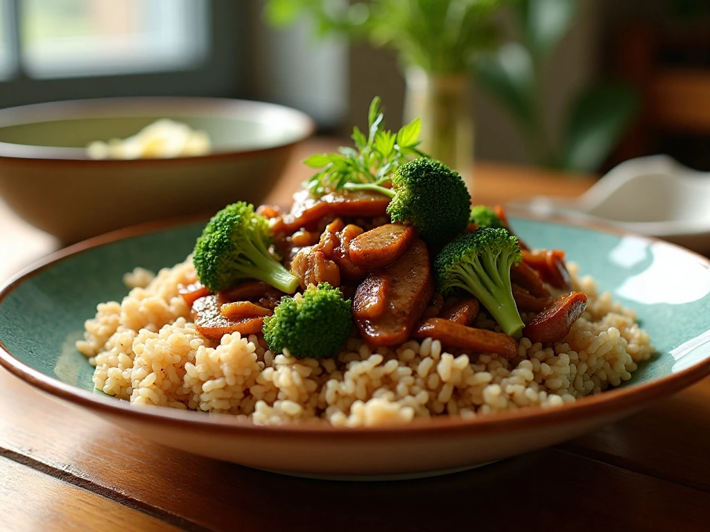 Healthy beef and broccoli stir-fry served over rice
