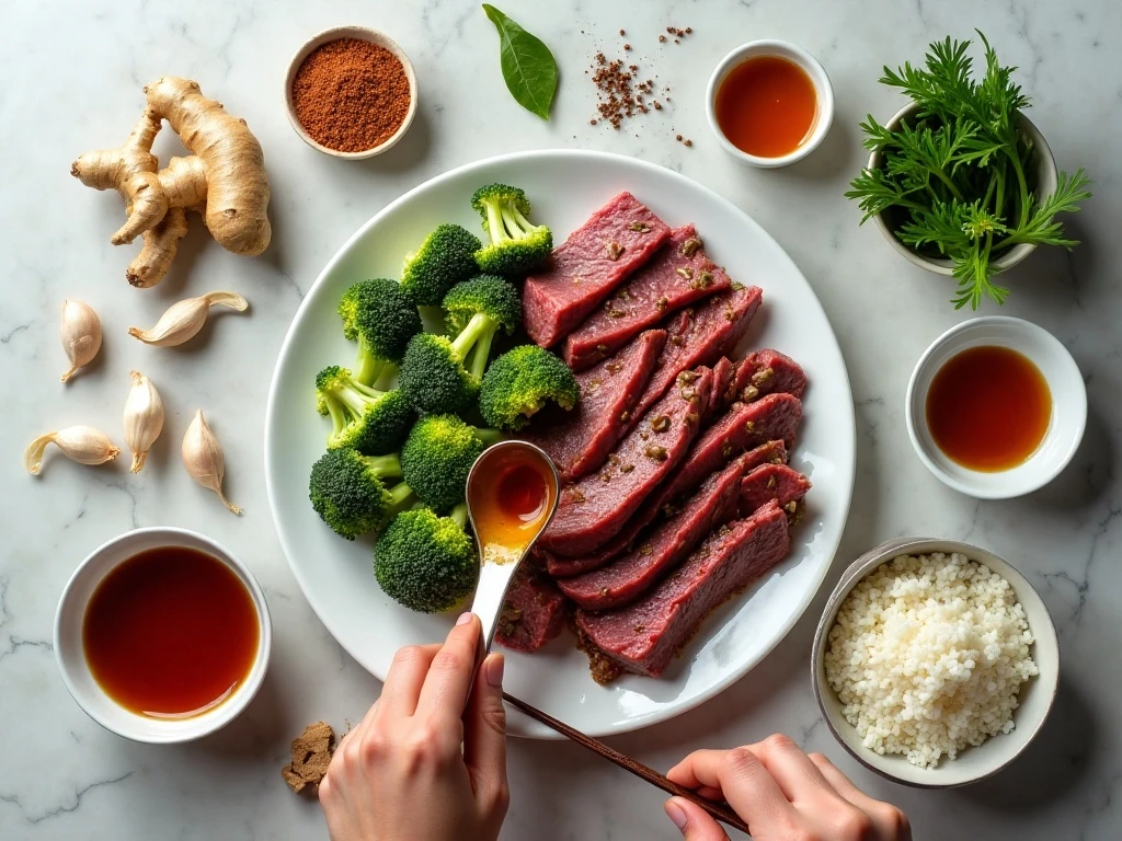 Ingredients for healthy beef broccoli stir-fry
