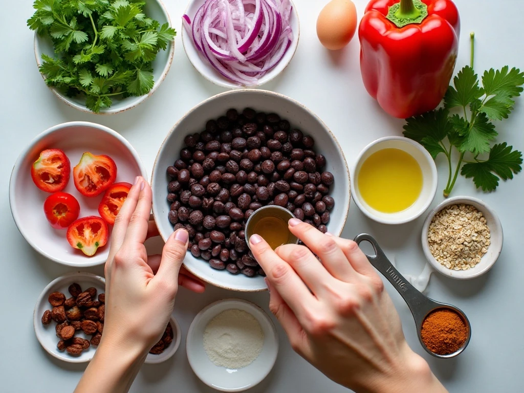 Ingredients for homemade healthy black bean burgers