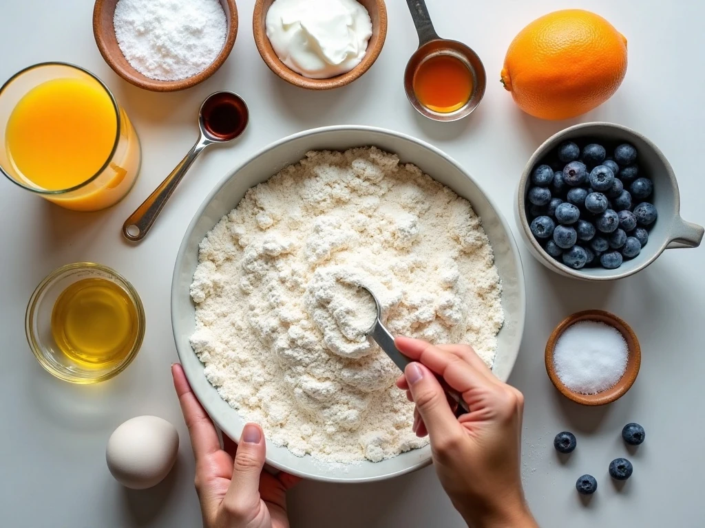 Ingredients for healthy blueberry orange muffins