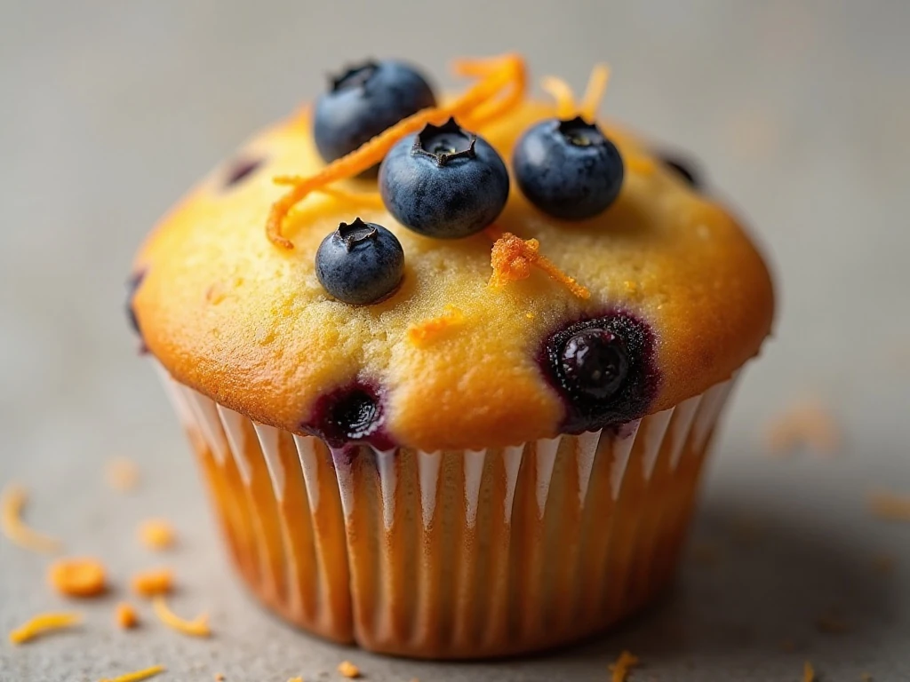 Close-up of blueberry muffin with orange zest