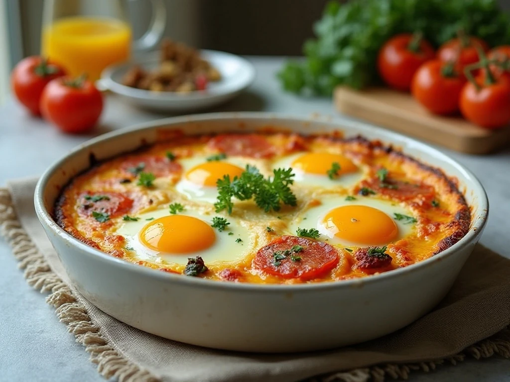 Healthy breakfast casserole presented for a brunch roundup