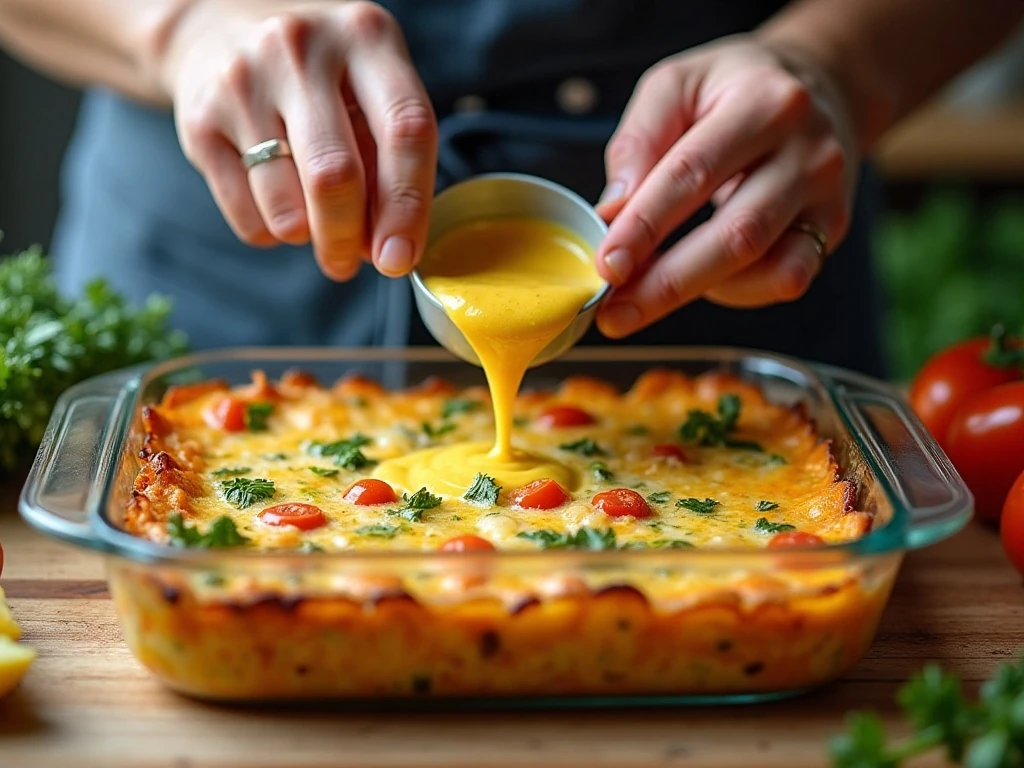 Assembling ingredients for a healthy breakfast casserole