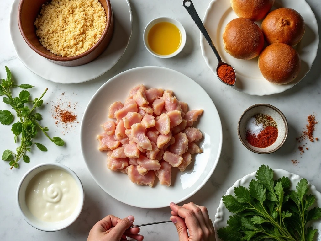 Ingredients for homemade juicy chicken burgers