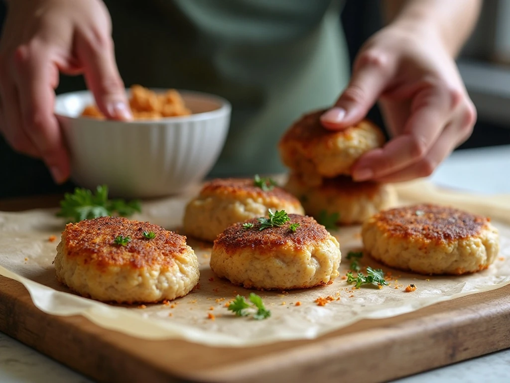 Shaping seasoned ground chicken into burger patties