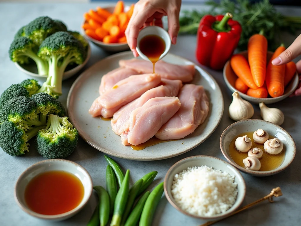 Ingredients for easy chicken vegetable stir-fry