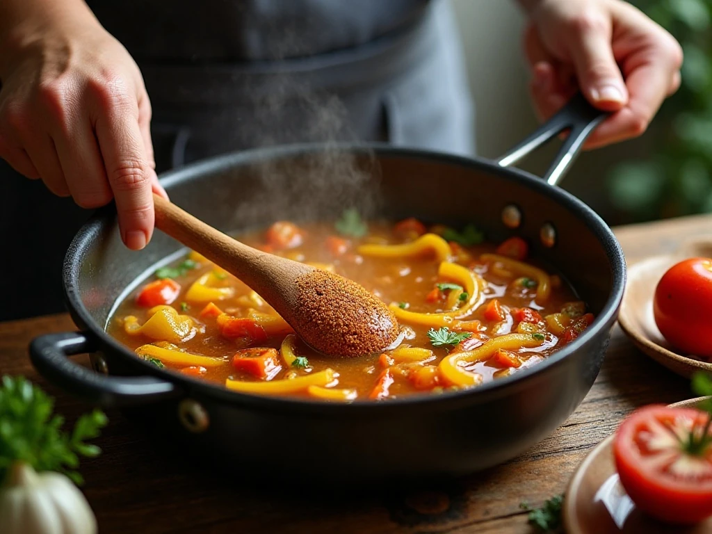 Sautéing vegetables and taco spices for chicken taco soup