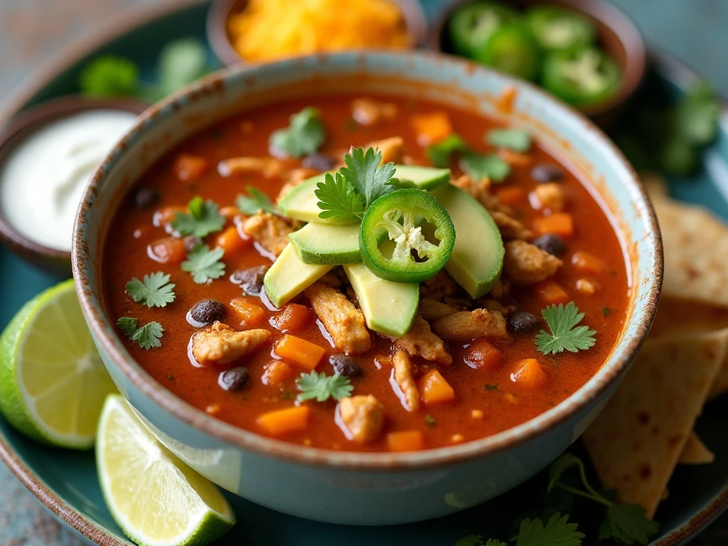 Healthy toppings served with chicken taco soup
