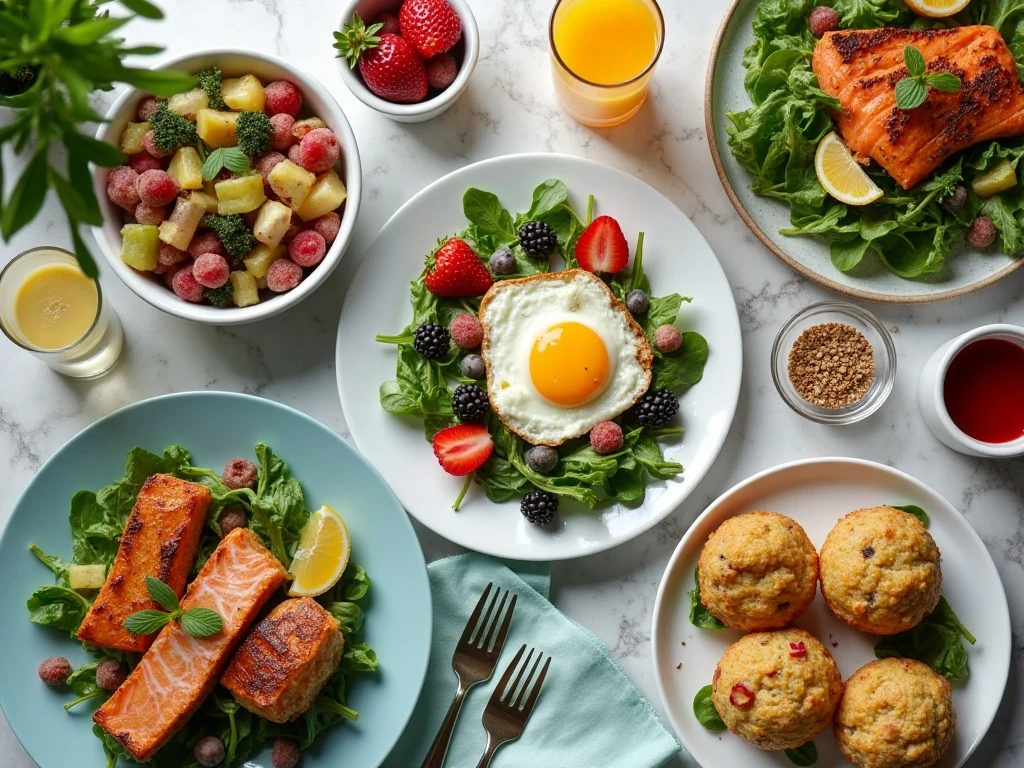Healthy Easter family meal with colorful spring dishes