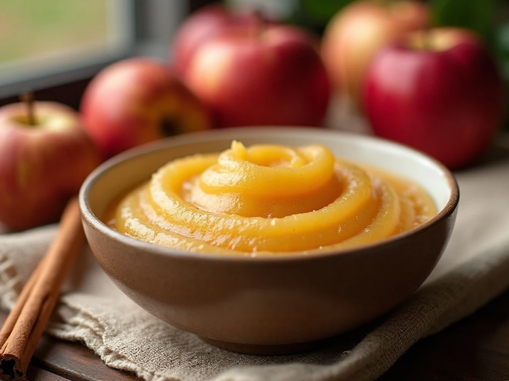 Bowl of naturally sweet homemade applesauce with fresh apples