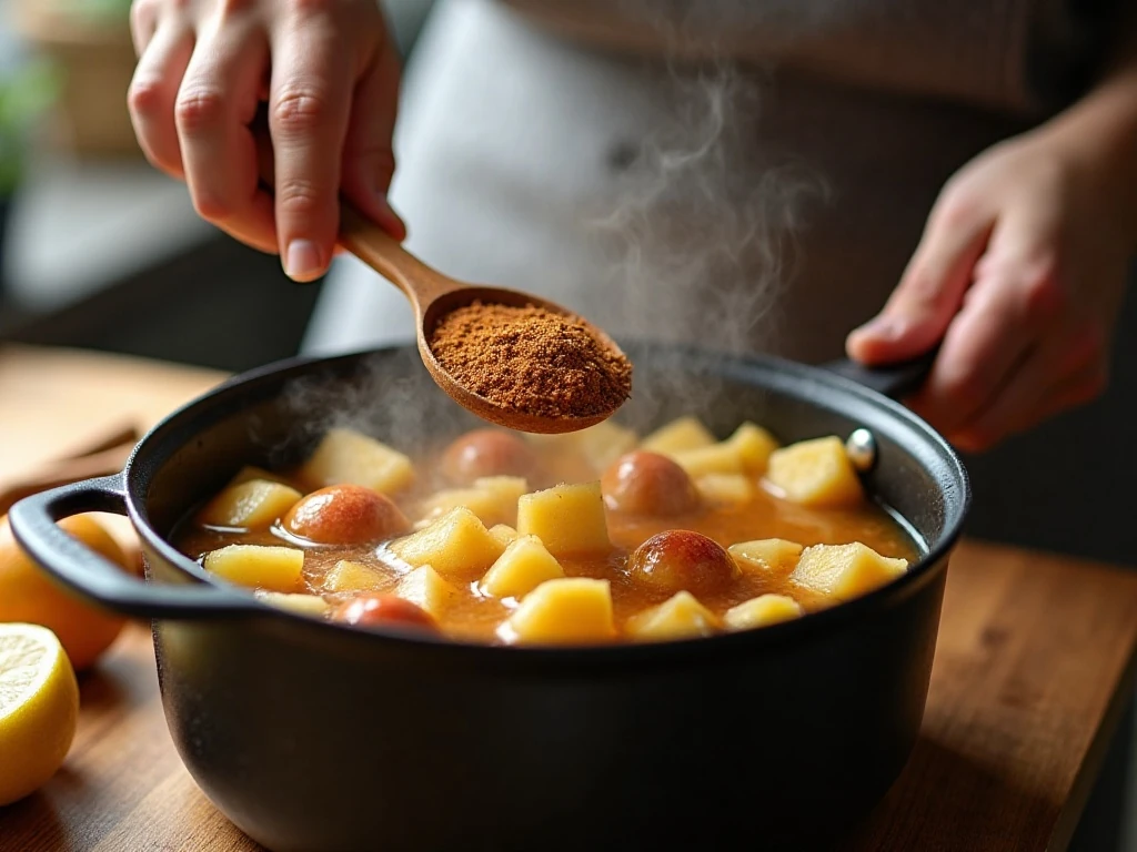 Apple chunks simmering in a saucepan for homemade applesauce