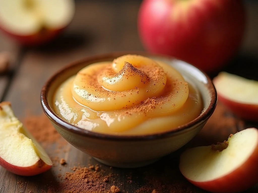 Smooth homemade applesauce sprinkled with cinnamon