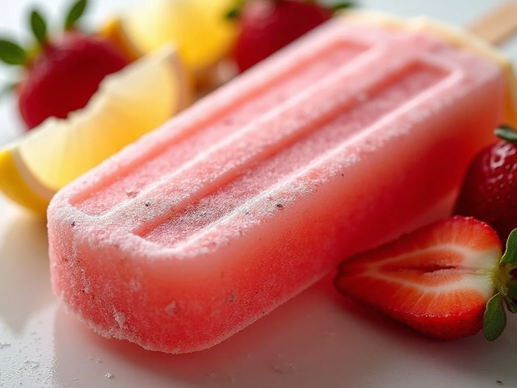 Close-up of the fresh fruit texture in a strawberry-apple ice pop