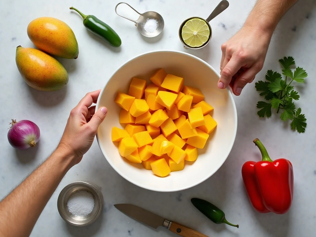 Fresh ingredients for healthy mango salsa