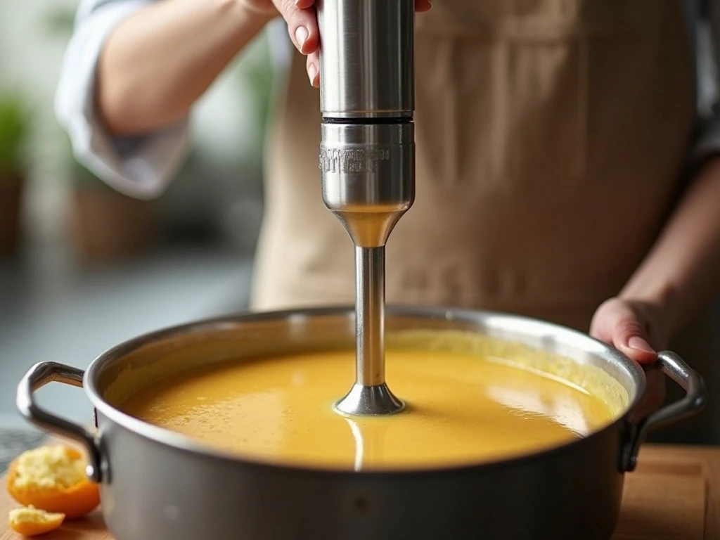 Blending potato soup until creamy