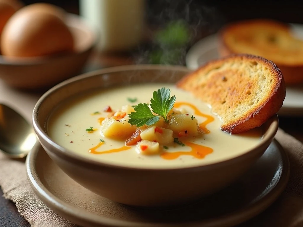 Finished bowl of easy healthy potato soup
