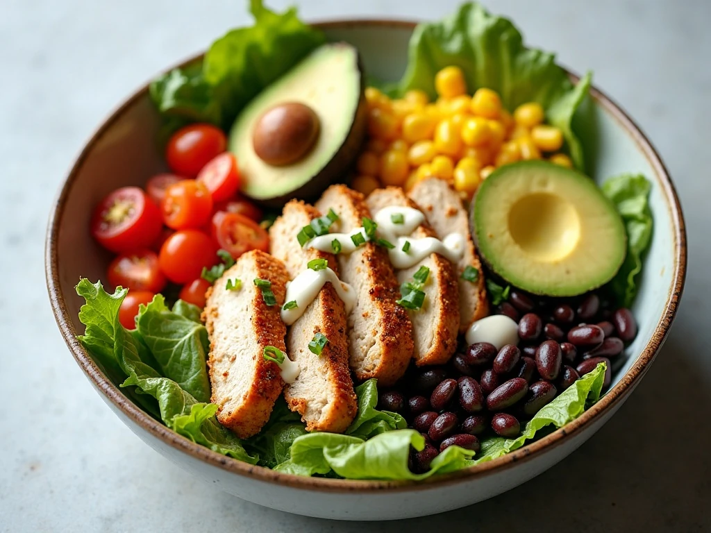 Healthy Southwest chicken salad with chili-lime chicken and creamy dressing