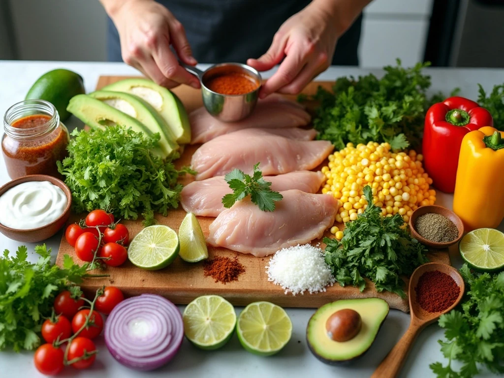 Ingredients for Southwest chicken salad and lime yogurt dressing